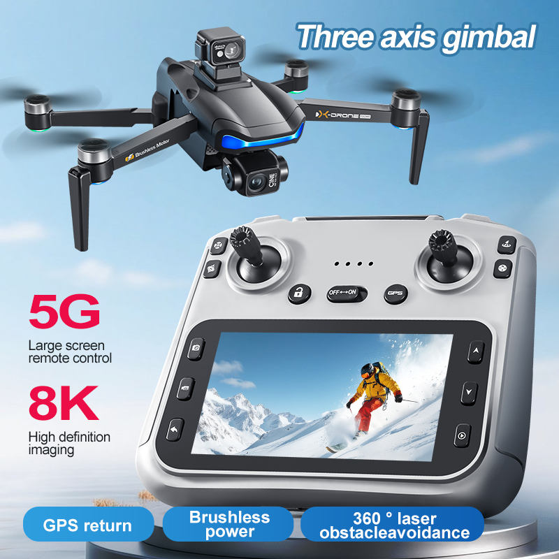 Skládací dron V06 s dlouhým dosahem – Profesionální kvadrokoptéra pro letecké snímky v rozlišení 4K/8K – Mini chytrý GPS dron s dálkovým ovladačem s obrazovkou